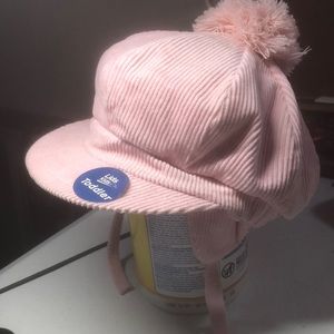 Toddler Corduroy Earflap Newsboy Pink with Pom Hat Cap